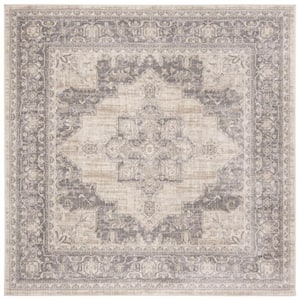 Brentwood Cream/Gray 3 ft. x 3 ft. Square Medallion Border Floral Area Rug
