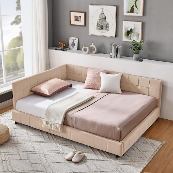 Vela Pink Frame Modern Upholstered Velvet Full Size Platform Bed with Tufted, Eucalyptus Wood