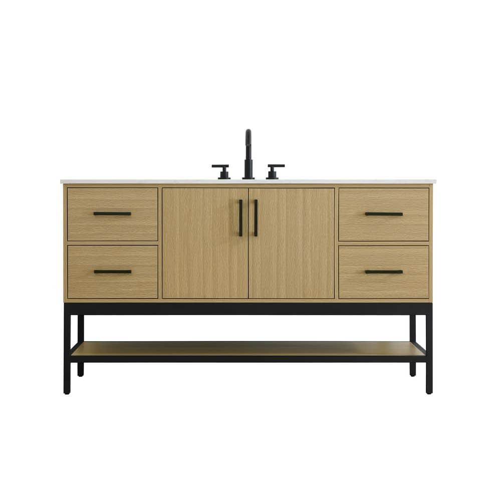 60 in. Single Sink Honey Brown Bath Vanity with White Engineered Marble Top price history on PriceWatchPro