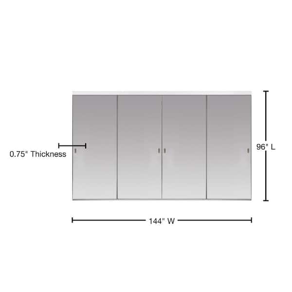 144 in. x 96 in. Polished Edge Backed Mirror Aluminum Frame Interior Closet Sliding Door with White Trim