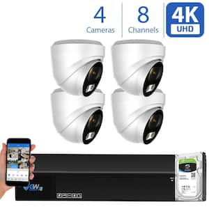 8-Channel HD-Coaxial 8MP Surveillance Security Cameras System 1TB with 4 Wired 4K 4-in-1 Analog 2.8 mm Fixed Lens Turret