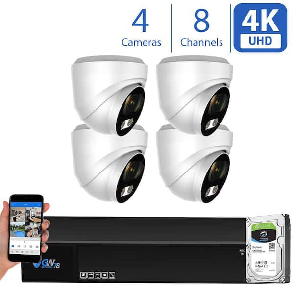 GW Security 8-Channel HD-Coaxial 8MP Surveillance Security Cameras System 1TB with 4 Wired 4K 4-in-1 Analog 2.8 mm Fixed Lens Turret