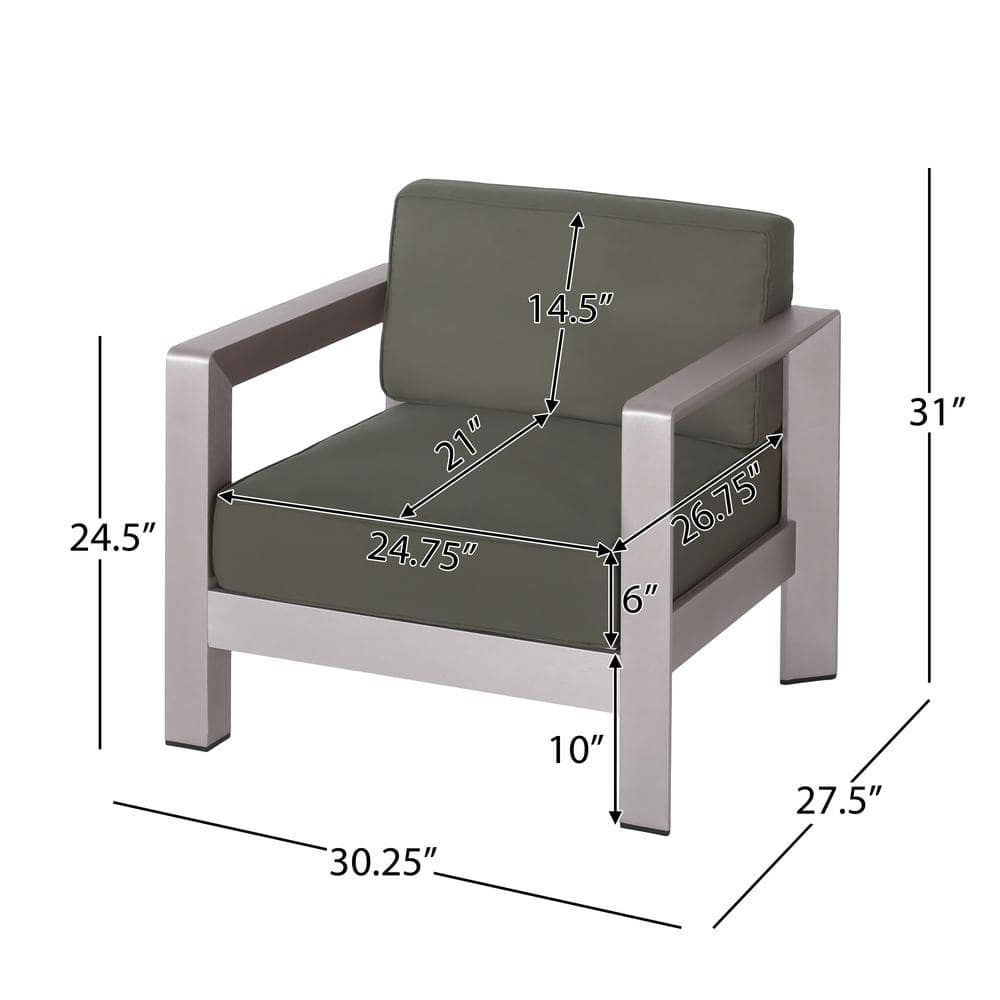 Silver Aluminum Outdoor Club Chair with Khaki Cushions