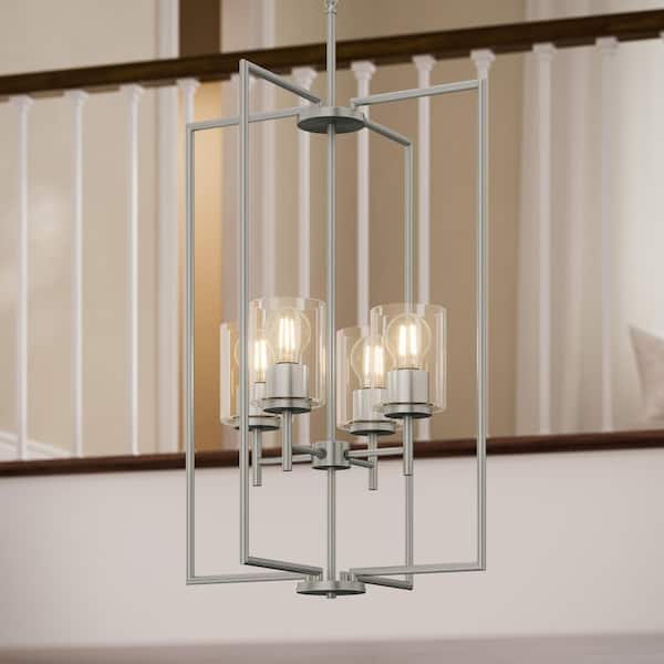 Replay 18 in. 4-Light Brushed Nickel Pendant Light with Clear Glass Shades