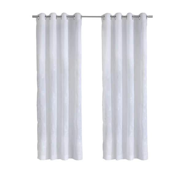 Selina White Polyester Embroidered 52 in. W x 95 in. L Grommet Indoor Sheer Curtain (Single Panel)