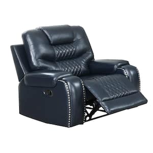 Blue Leather Manual Recliner with Diamond Tufted