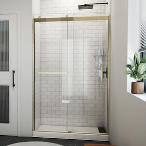 Sapphire-V 48 in. W x 76 in. H Sliding Semi Frameless Bypass Shower Door in Brushed Gold with Clear Glass