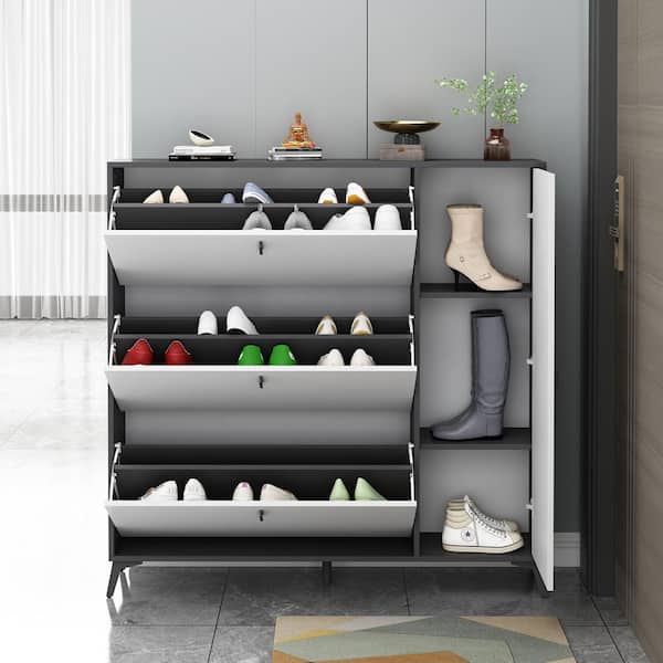 47.2 in. H x 35.4 in. W Gray Wood 24-Shoes Shoe Storage Cabinet