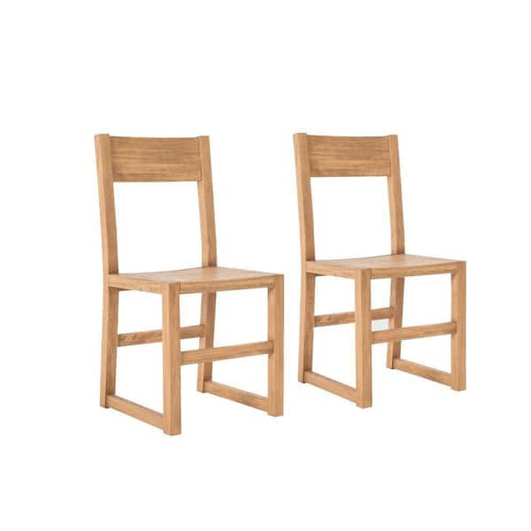 Benjara Jax Natural Brown Pine Wood Outdoor Dining Chair with Open Panel Back (Set of 2)