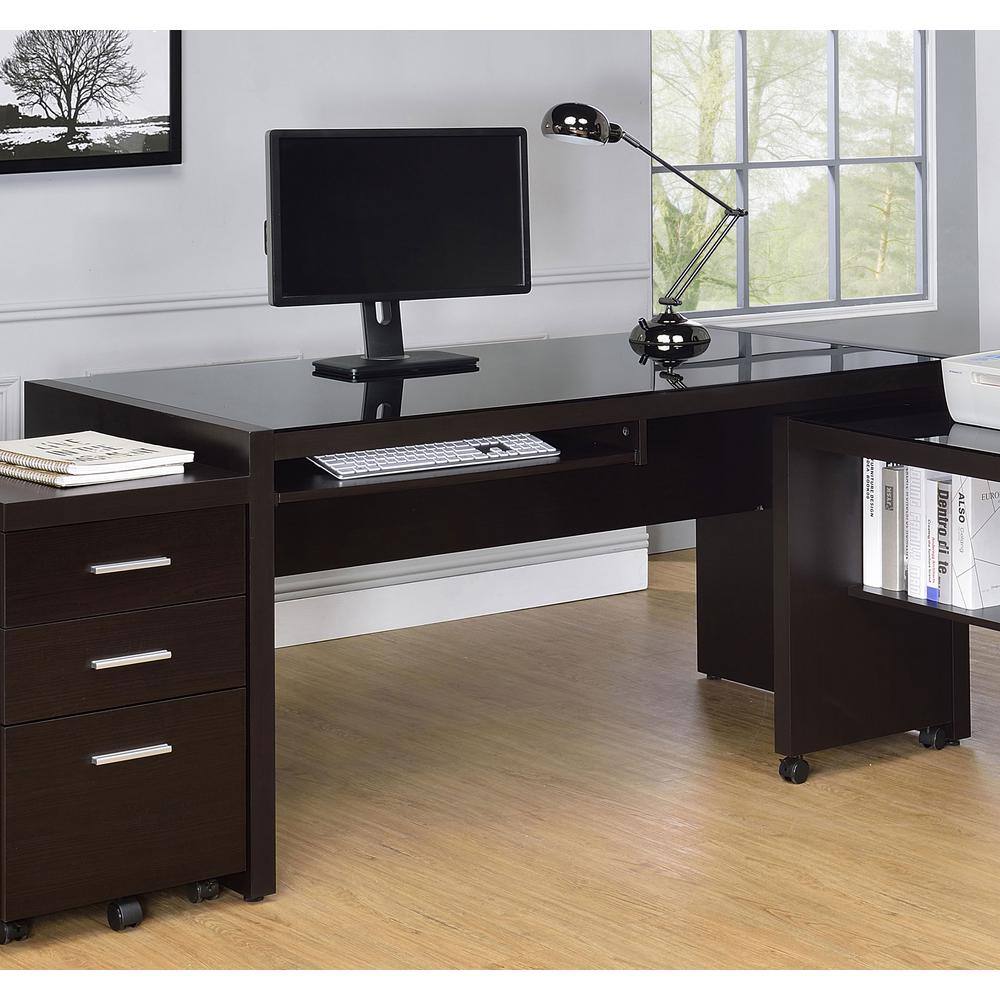 Black Wood Home Office Desk with Drawer and Keyboard Tray