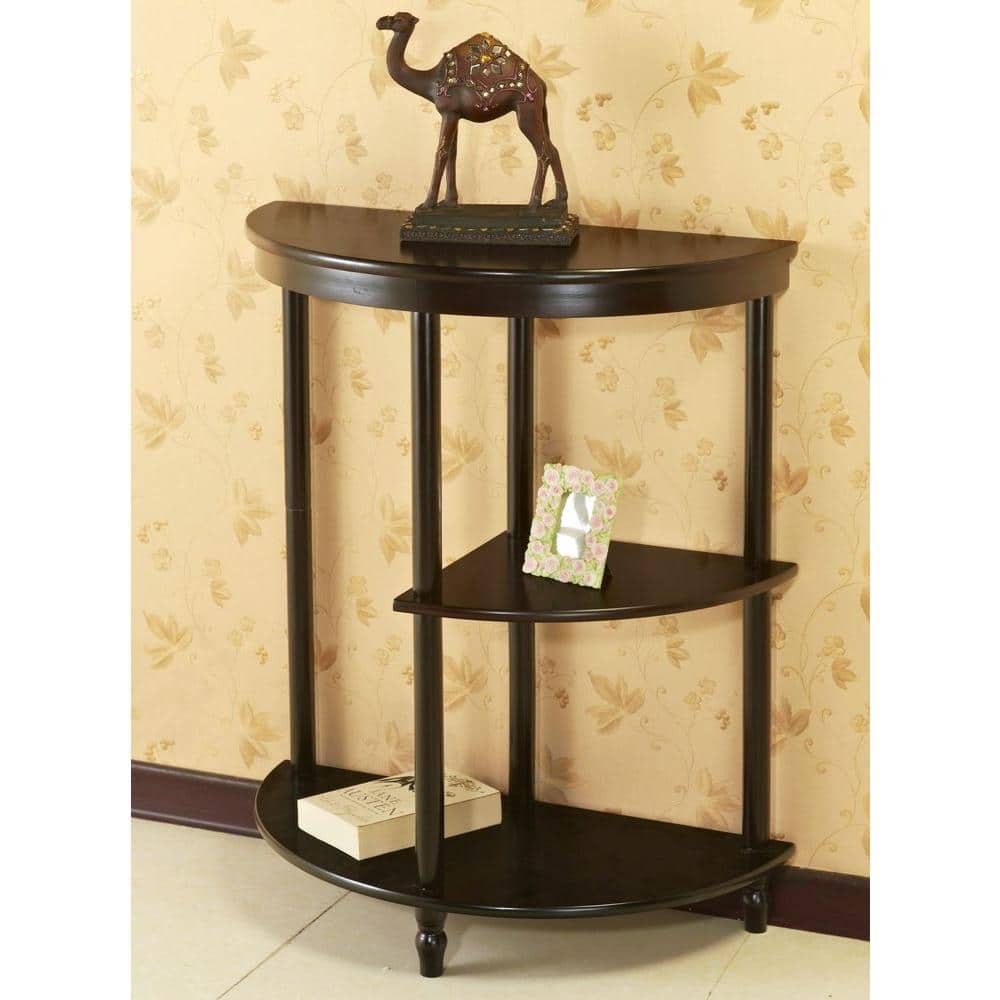 Espresso Half Moon Wooden End Table with Three Shelves