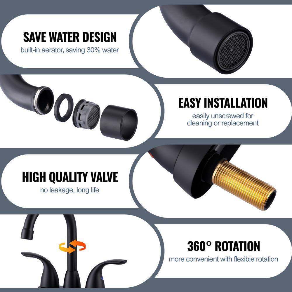 Matte Black Stainless Steel Double Handle Centerset Faucet