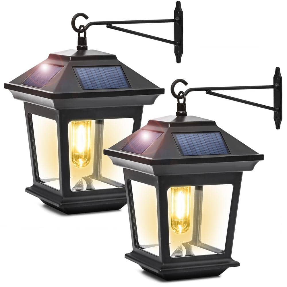 GIGALUMI Black Outdoor Solar Wall Lantern Scone with Integrated LED ...