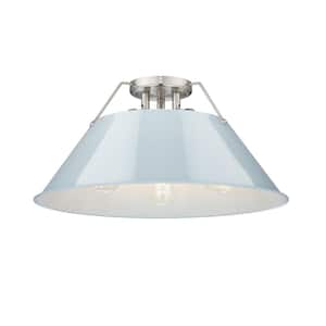 Orwell 18.75 in. 3-Light Pewter and Dusky Blue Flush Mount