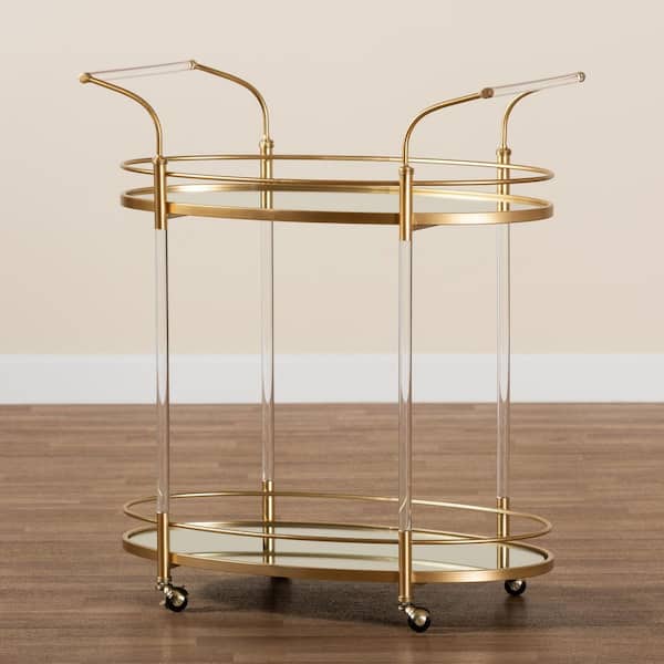 Baxton Studio Nakano Gold and Mirrored Glass Wine Cart
