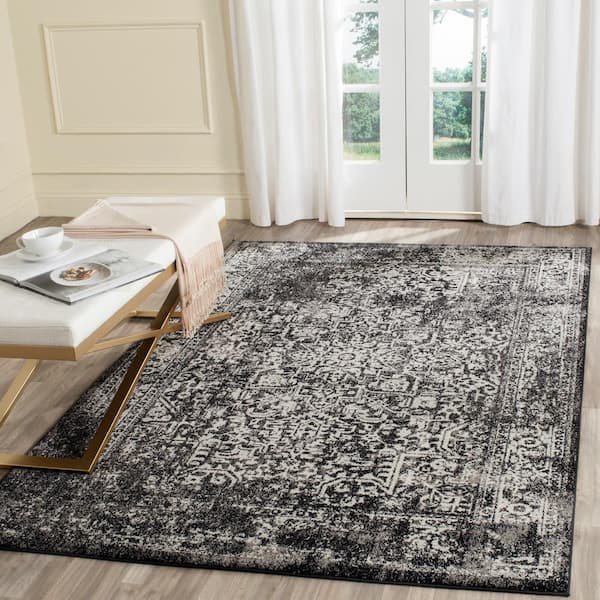 Evoke 6 ft. x 8 ft. Black/Gray Distressed Border Medallion Area Rug