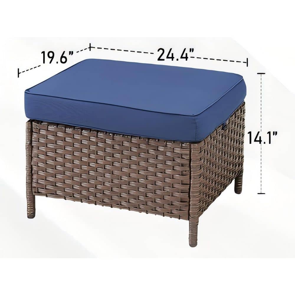 2-Piece Brown PE Wicker Outdoor Storage Ottoman with Deep Blue Removable Cushion price history on PriceWatchPro