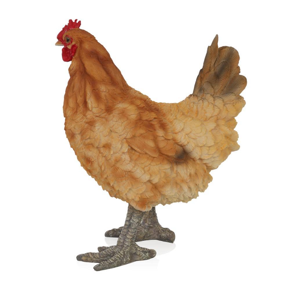 Rustic Orange and Red Polyresin Standing Hen Statue, 14" Height