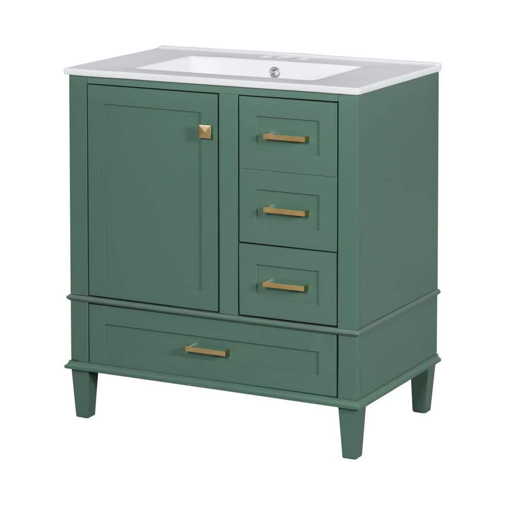 Hudson 30 in. Single Sink Freestanding Green Bath Vanity with White Ceramic Top Unassembled price history on PriceWatchPro