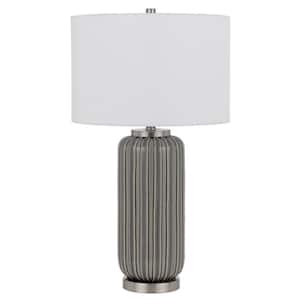 29 in. Taupe Metal Table Lamp with White Drum Shade