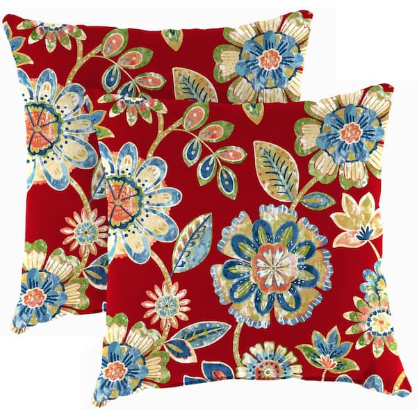 Jordan Manufacturing 18 in. L x 18 in. W x 4 in. T Outdoor Throw Pillow in Daelyn Cherry (2-Pack)