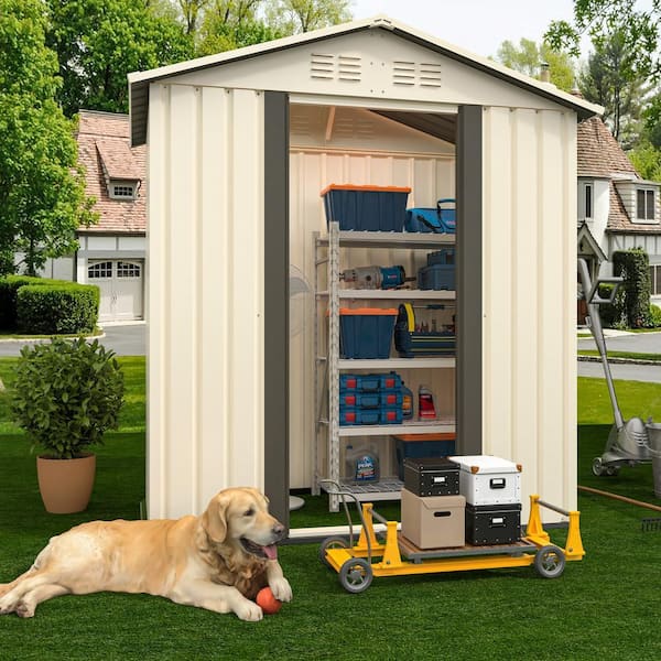 5 ft. W x 3 ft. D Outdoor Metal Storage Shed with Double Door and Apex Roof (15 sq. ft. ), White