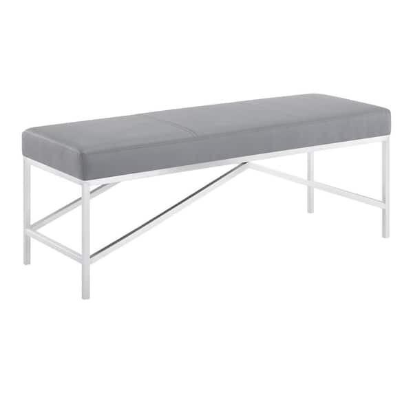 Armen Living Alyssa Gray Faux Leather and Brushed Stainless Steel Contemporary Bench