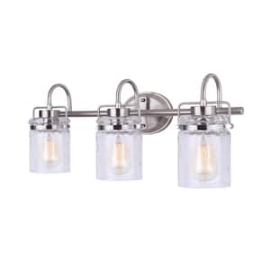 Arden 25 in. 3-Light Brushed Nickel Vanity Light with Watermark Glass Shade