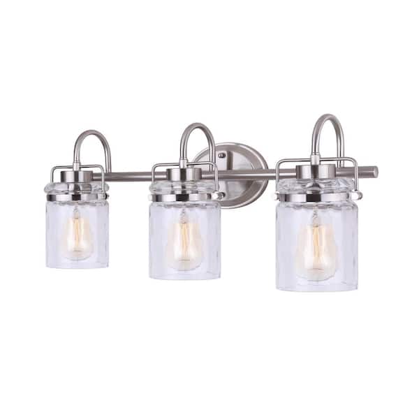 CANARM Arden 25 in. 3-Light Brushed Nickel Vanity Light with Watermark Glass Shade