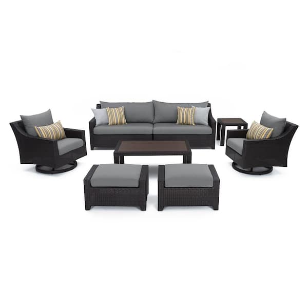 RST BRANDS Deco 8-Piece Wicker Motion Patio Conversation Deep Seating Set with Sunbrella Charcoal Gray Cushions