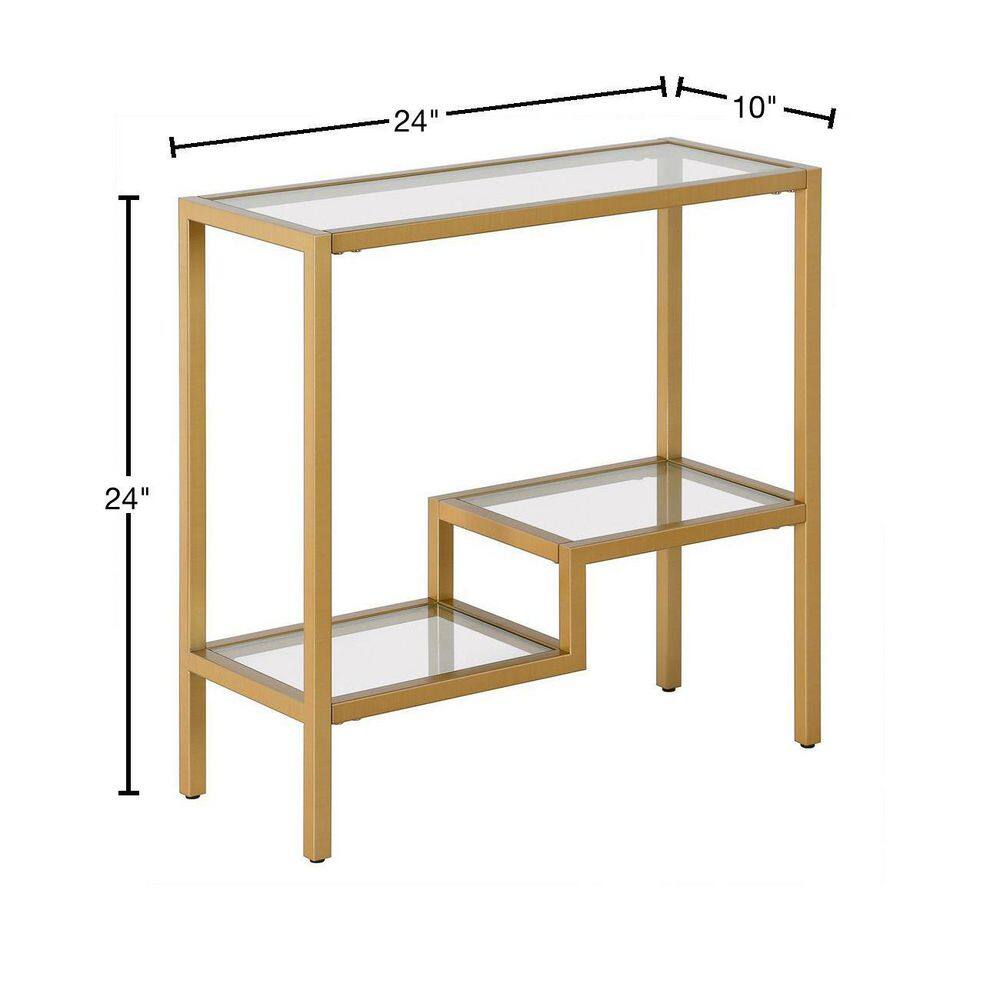 Brass and Glass Rectangular Hollywood Glam Accent Table