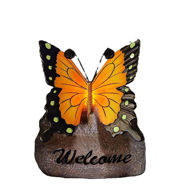 Phewnyzo 5.43 in. x 6.69 in. x 7.87 in. Butterfly Figurine with Solar Powered LED Light