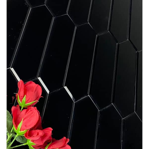 Beveled - GHMFEGPIC-GA[L] Diamond Depot Tile 12 Black Peel 3 The Picket sq. Glossy x ft./Case) in. in. Stick ABOLOS and (9.24 Home Glass
