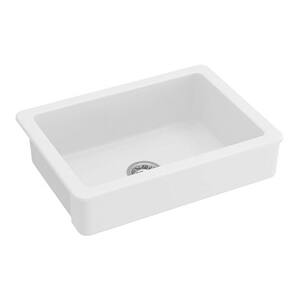 White Ceramic 24 .4 in. Single Bowl Square Corner Drop-In Farmhouse Apron Kitchen Sink