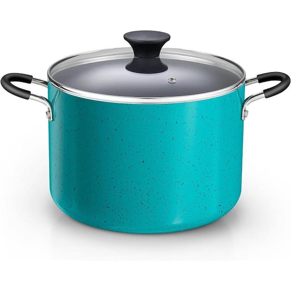 8-qt. Professional Aluminum Nonstick Stockpot with Lid, Cooking Soup Pot, Canning Cookware, Turquoise