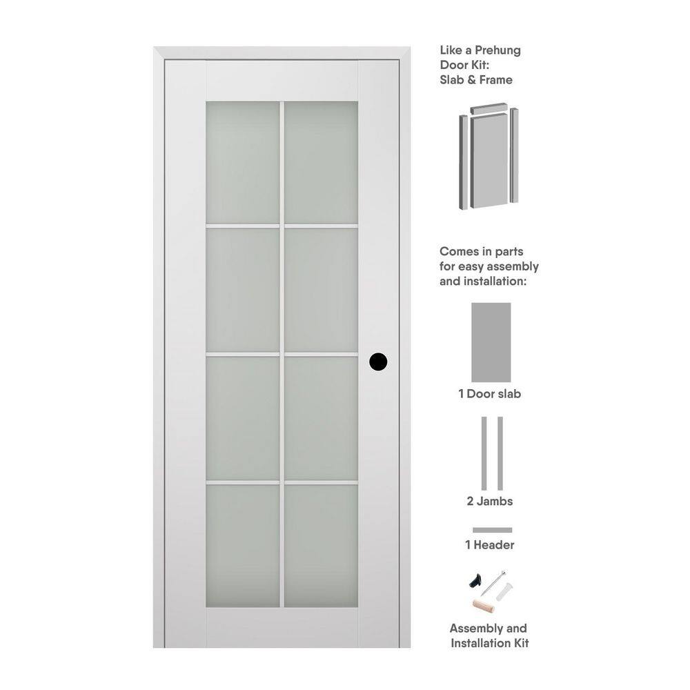 Smart Pro 8-Lite 30 in. x 96 in. Left-Hand Frosted Glass Polar White Composite Wood Single Prehung Interior Door price history on PriceWatchPro