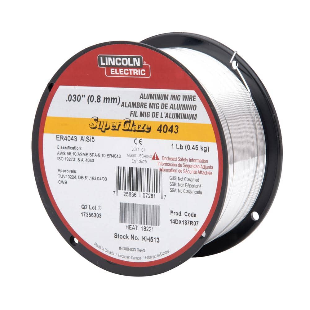Lincoln Electric .030 in. Superglaze ER4043 Aluminum MIG Welding Wire for  Heat Treatable Base Alloys (1 lb. Spool) KH513 - The Home Depot