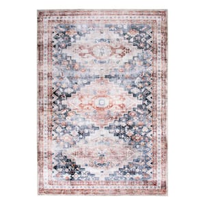 Multi 5 ft. x 7 ft. Distressed Transitional Machine Washable Area Rug