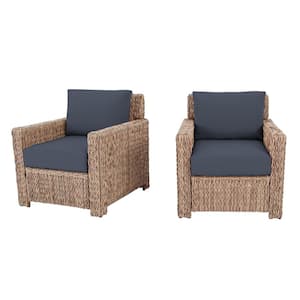 Laguna Point Natural Tan Wicker Outdoor Patio Stationary Lounge Chair with CushionGuard Sky Blue Cushions (2-Pack)
