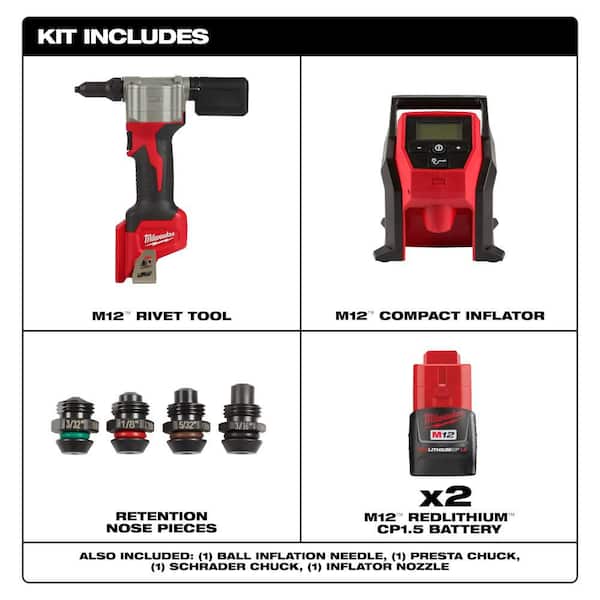 M12 12-Volt Lithium-Ion Cordless Rivet Tool Kit W/M12 Compact Inflator