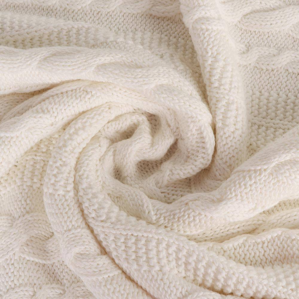Ivory Organic Cotton Cable Knitted Baby Throw Blanket