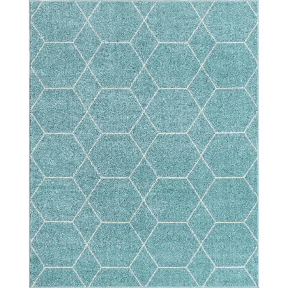 Light Blue and Ivory Trellis 8'x10' Easy-Care Synthetic Rug
