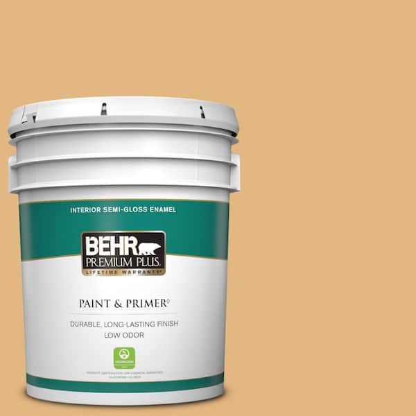 BEHR PREMIUM PLUS 5 gal. #M270-5 Beehive Semi-Gloss Enamel Low Odor Interior Paint & Primer