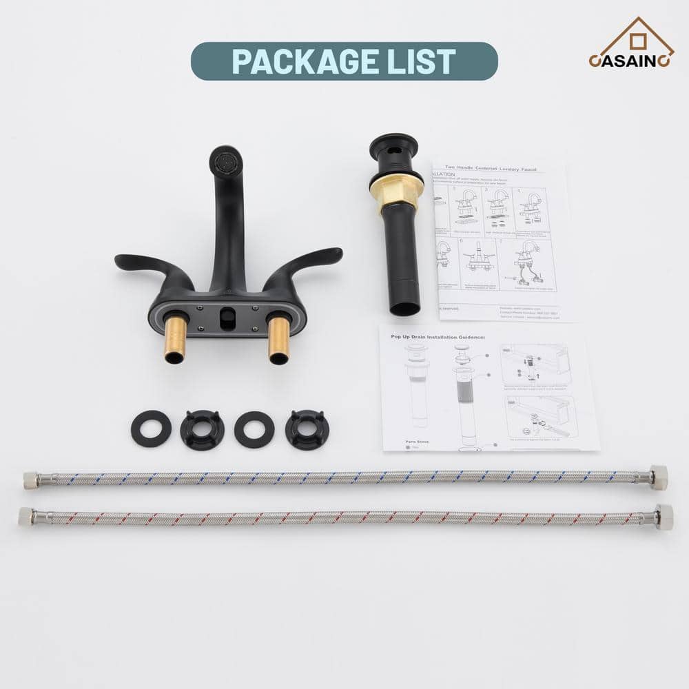 Matte Black Stainless Steel Centerset Bathroom Faucet with Drain
