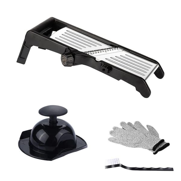Stainless Steel Adjustable Mandoline Slicer with 7-in-1 Blade, Cut-Resistant Gloves, Food Holder and Cleaning Brush