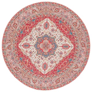 Tuscon Red/Beige 6 ft. x 6 ft. Machine Washable Medallion Floral Round Area Rug