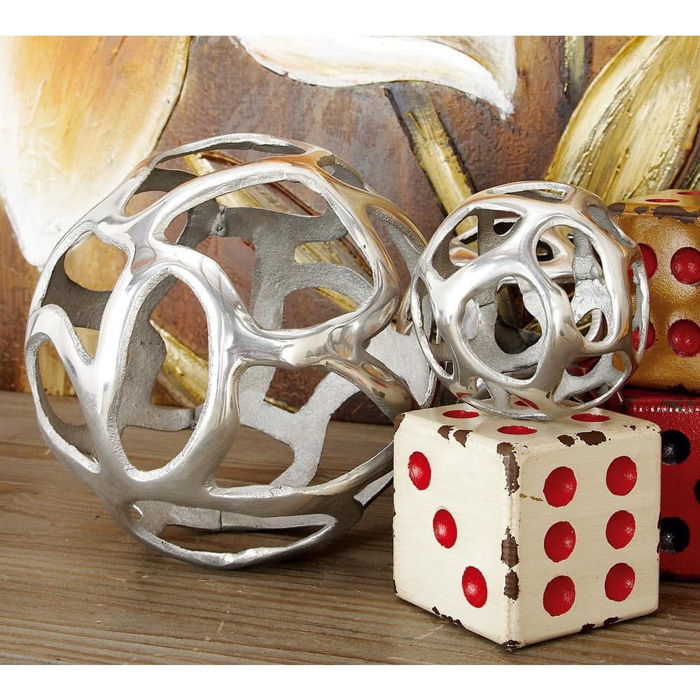 Set of 3 Polished Silver Metal Decorative Orbs