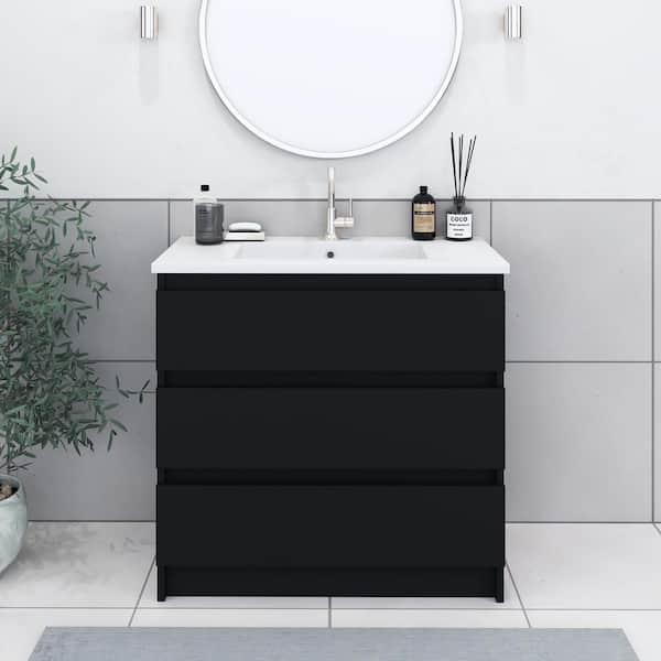 VOLPA USA AMERICAN CRAFTED VANITIES Pepper 36 in. W x 20 in. D Bath Vanity in Black with Acrylic Vanity Top in White with White Basin
