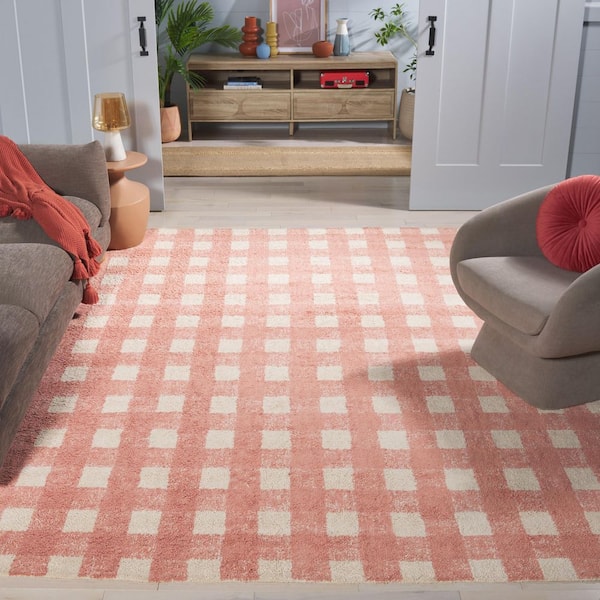 Easy Care 8 ft. x 10 ft. Ivory/Rust Solid Lattice Grid Area Rug