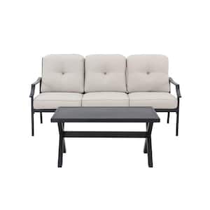 1-Piece Metal Outdoor Loveseat with Beige Cushions